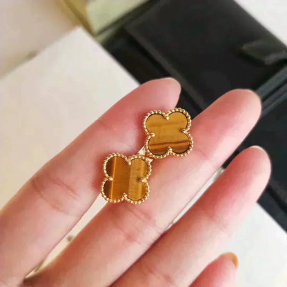 [Auream]CLOVER MEDIUM 1 MOTIFS TIGER EYE EARRINGS