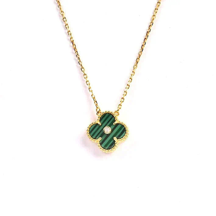 [Auream]CLOVER 15MM DIAMOND TURQUOISE NECKLACE