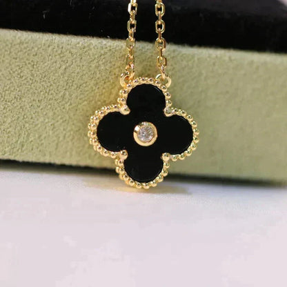[Auream]CLOVER 15MM DIAMOND ONYX NECKLACE