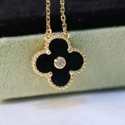 [Auream]CLOVER 15MM DIAMOND ONYX NECKLACE