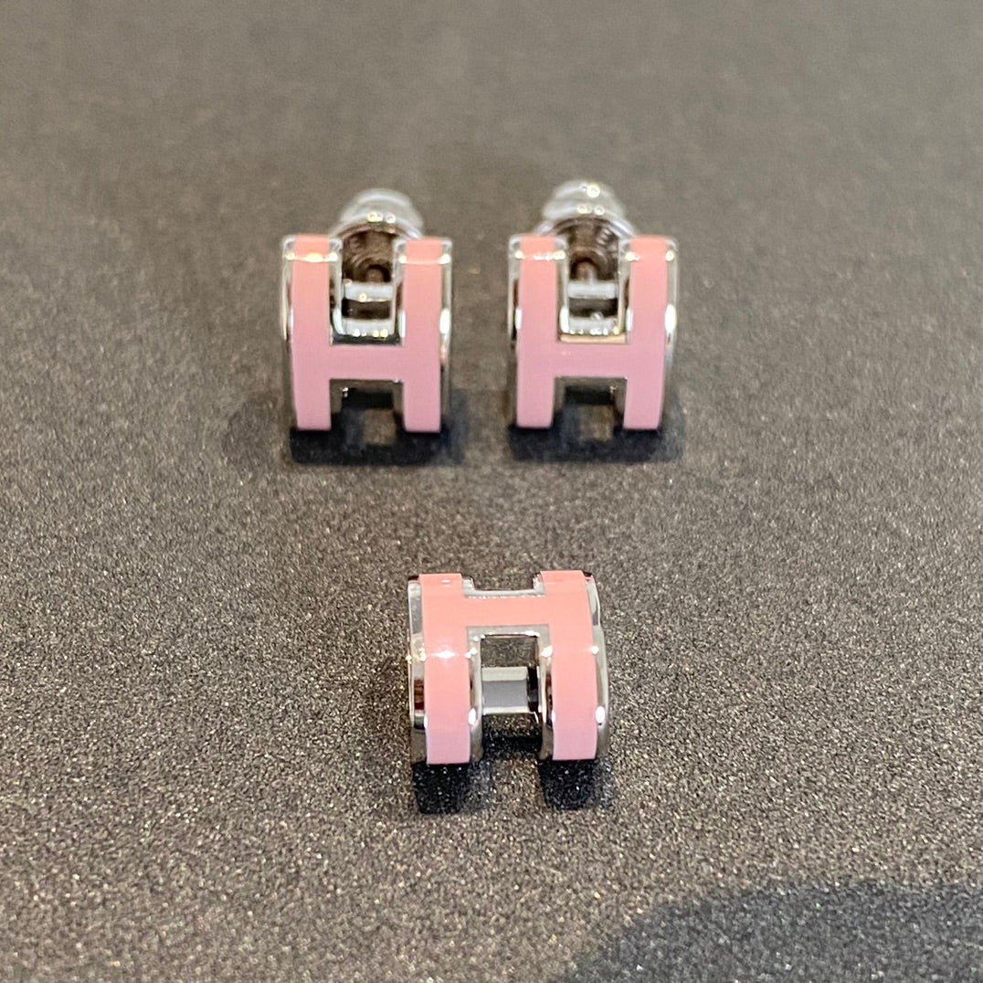 [Auream]MINI POP H SILVER EARRINGS PINK