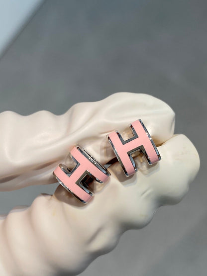 [Auream]MINI POP H SILVER EARRINGS PINK