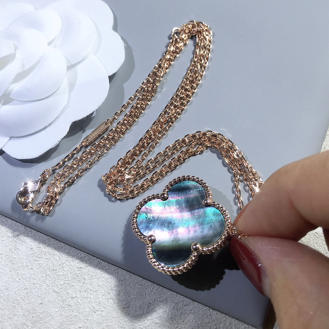[Auream]CLOVER 25MM GOLD DARK MOP BIG CLOVER NECKLACE