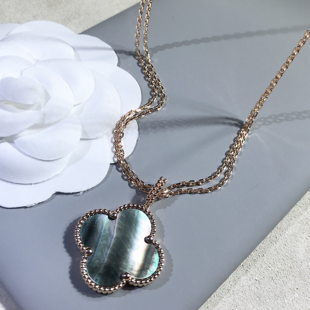 [Auream]CLOVER 25MM GOLD DARK MOP BIG CLOVER NECKLACE