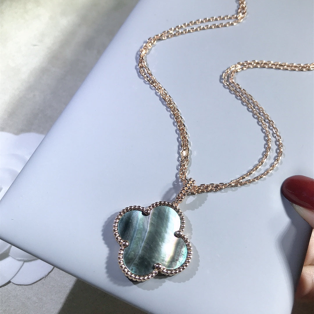 [Auream]CLOVER 25MM GOLD DARK MOP BIG CLOVER NECKLACE