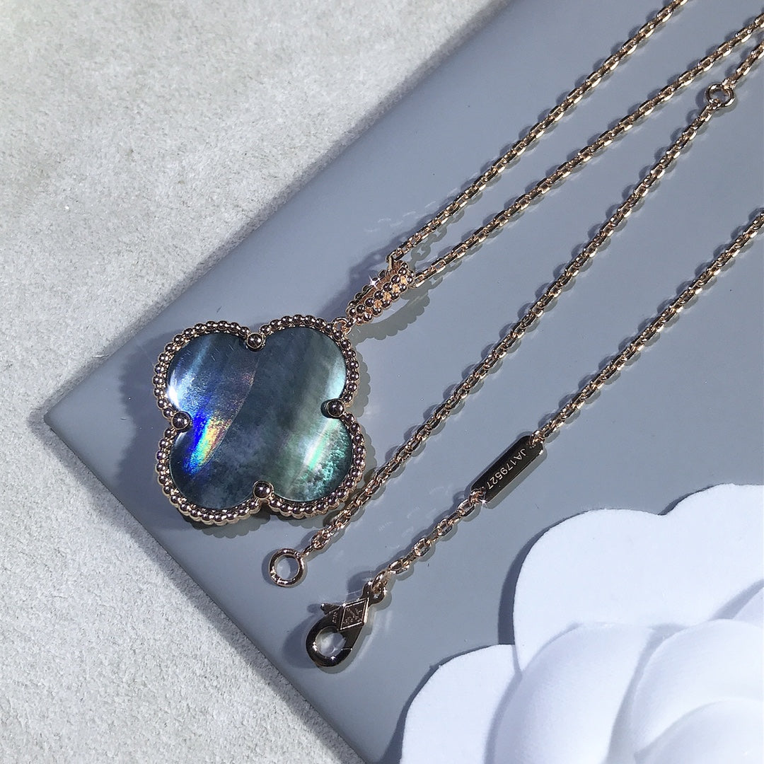 [Auream]CLOVER 25MM GOLD DARK MOP BIG CLOVER NECKLACE