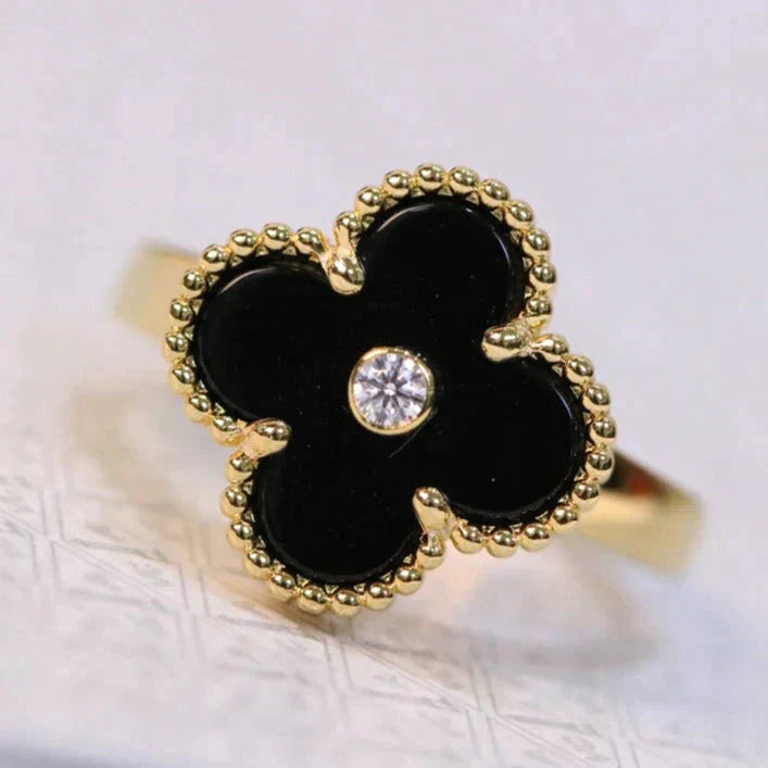 [Auream]CLOVER ONYX RING GOLD DIAMOND