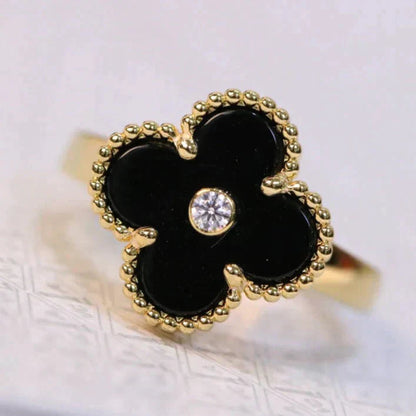 [Auream]CLOVER ONYX RING GOLD DIAMOND
