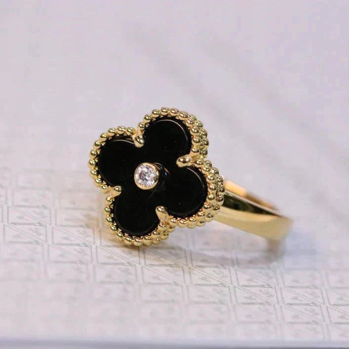 [Auream]CLOVER ONYX RING GOLD DIAMOND
