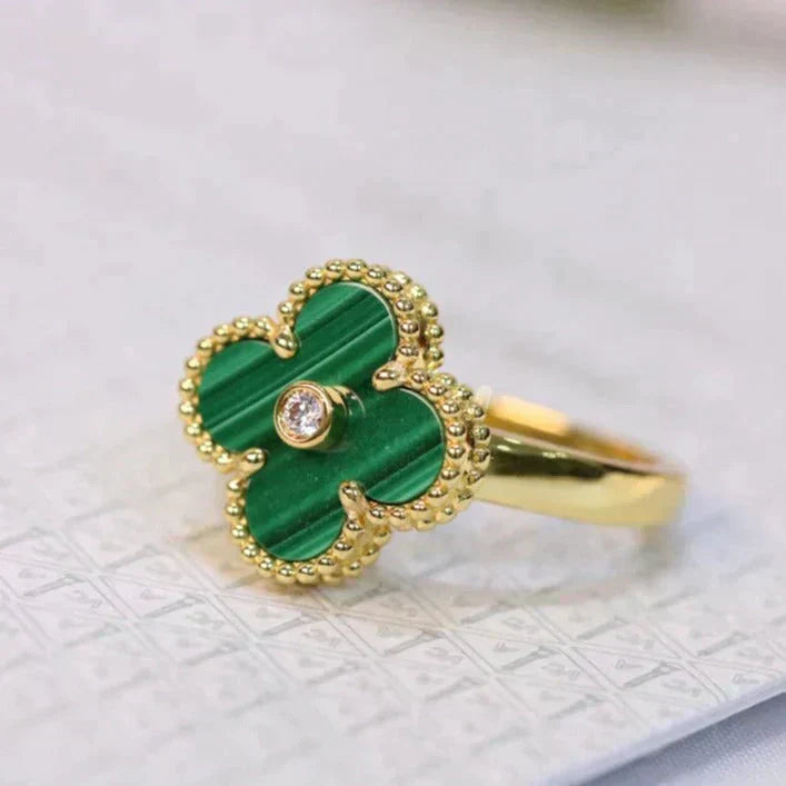 [Auream]CLOVER MALACHITE RING GOLD DIAMOND