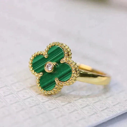 [Auream]CLOVER MALACHITE RING GOLD DIAMOND