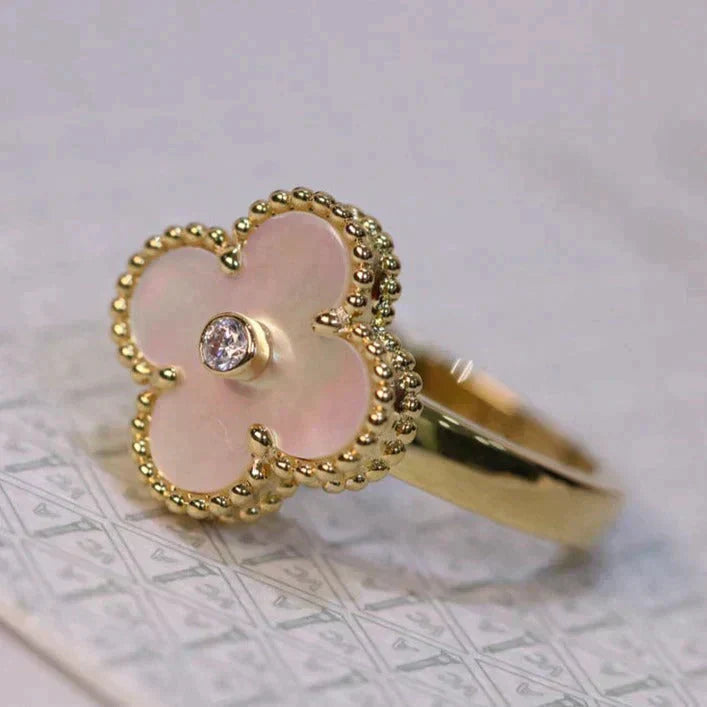 [Auream]CLOVER PINK MOP RING GOLD DIAMOND