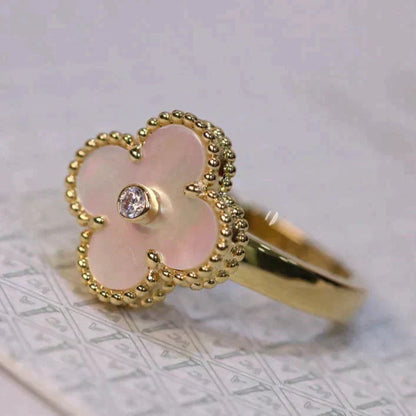 [Auream]CLOVER PINK MOP RING GOLD DIAMOND