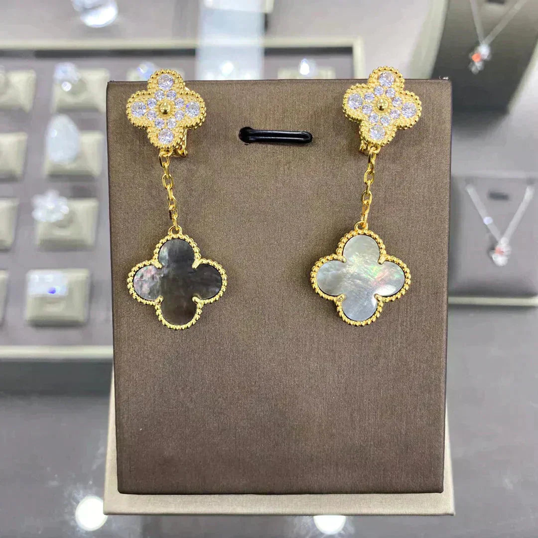 [Auream]CLOVER  2 MOTIFS  DIAMOND  EARRINGS (MULTIPLE CHOICESç´
