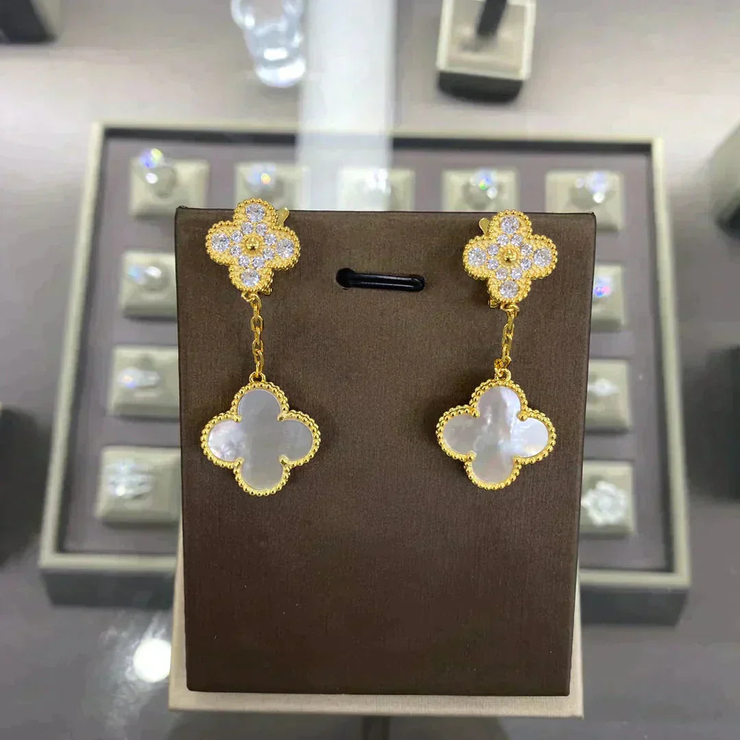 [Auream]CLOVER  2 MOTIFS  DIAMOND  EARRINGS (MULTIPLE CHOICESç´