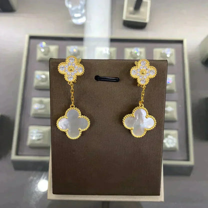 [Auream]CLOVER  2 MOTIFS  DIAMOND  EARRINGS (MULTIPLE CHOICESç´
