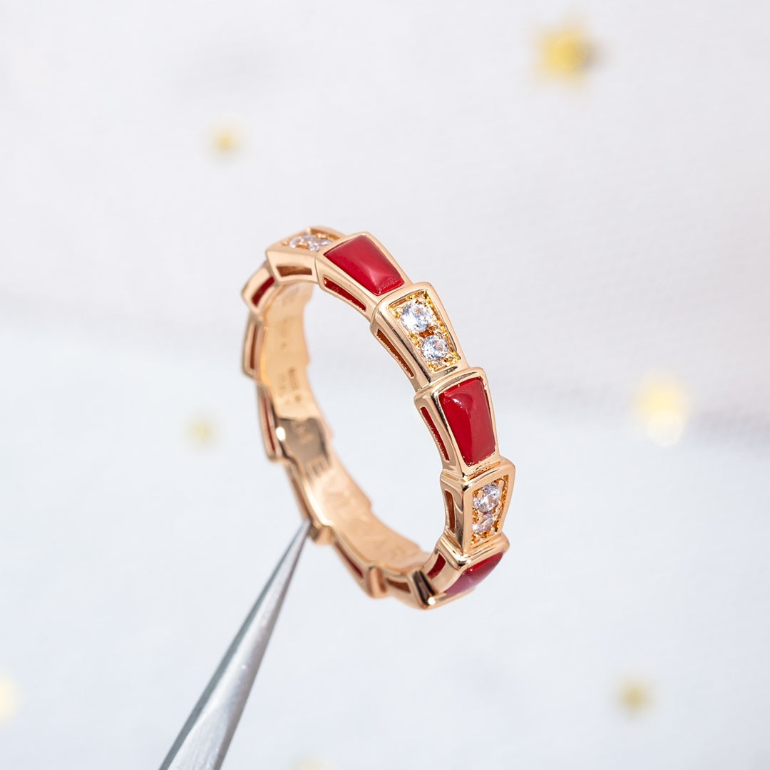 [Auream]SERPENTI RING PINK GOLD CARNELIAN DIAMOND 3MM