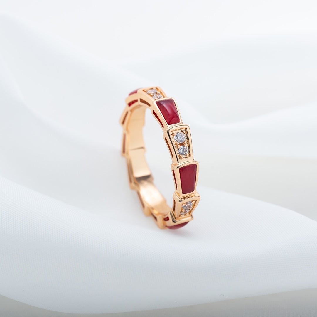 [Auream]SERPENTI RING PINK GOLD CARNELIAN DIAMOND 3MM
