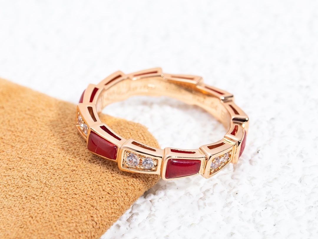 [Auream]SERPENTI RING PINK GOLD CARNELIAN DIAMOND 3MM
