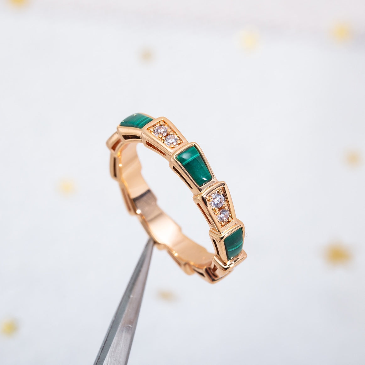 [Auream]SERPENTI RING PINK GOLD MALACHITE DIAMOND 3MM