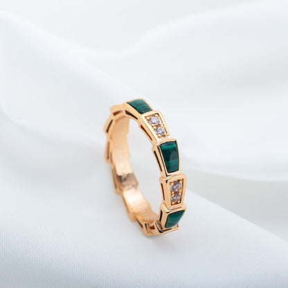 [Auream]SERPENTI RING PINK GOLD MALACHITE DIAMOND 3MM