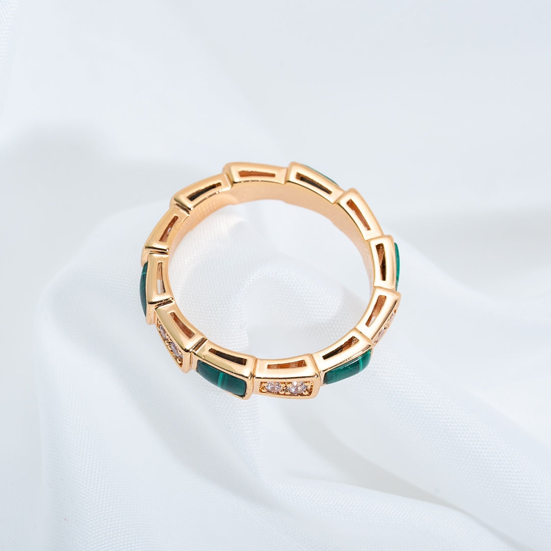 [Auream]SERPENTI RING PINK GOLD MALACHITE DIAMOND 3MM
