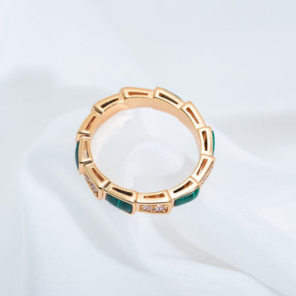 [Auream]SERPENTI RING PINK GOLD MALACHITE DIAMOND 3MM