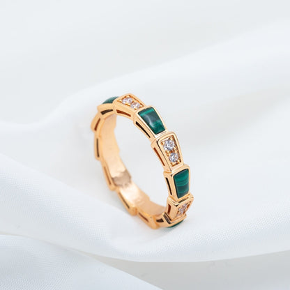 [Auream]SERPENTI RING PINK GOLD MALACHITE DIAMOND 3MM