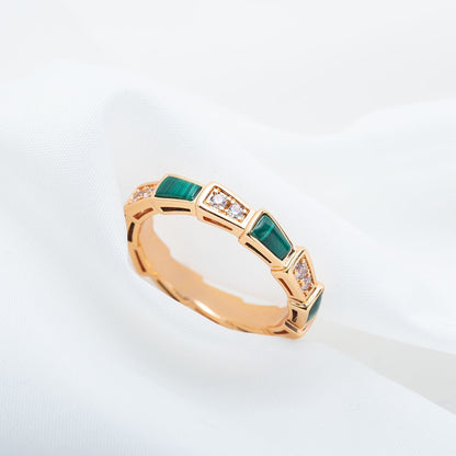 [Auream]SERPENTI RING PINK GOLD MALACHITE DIAMOND 3MM