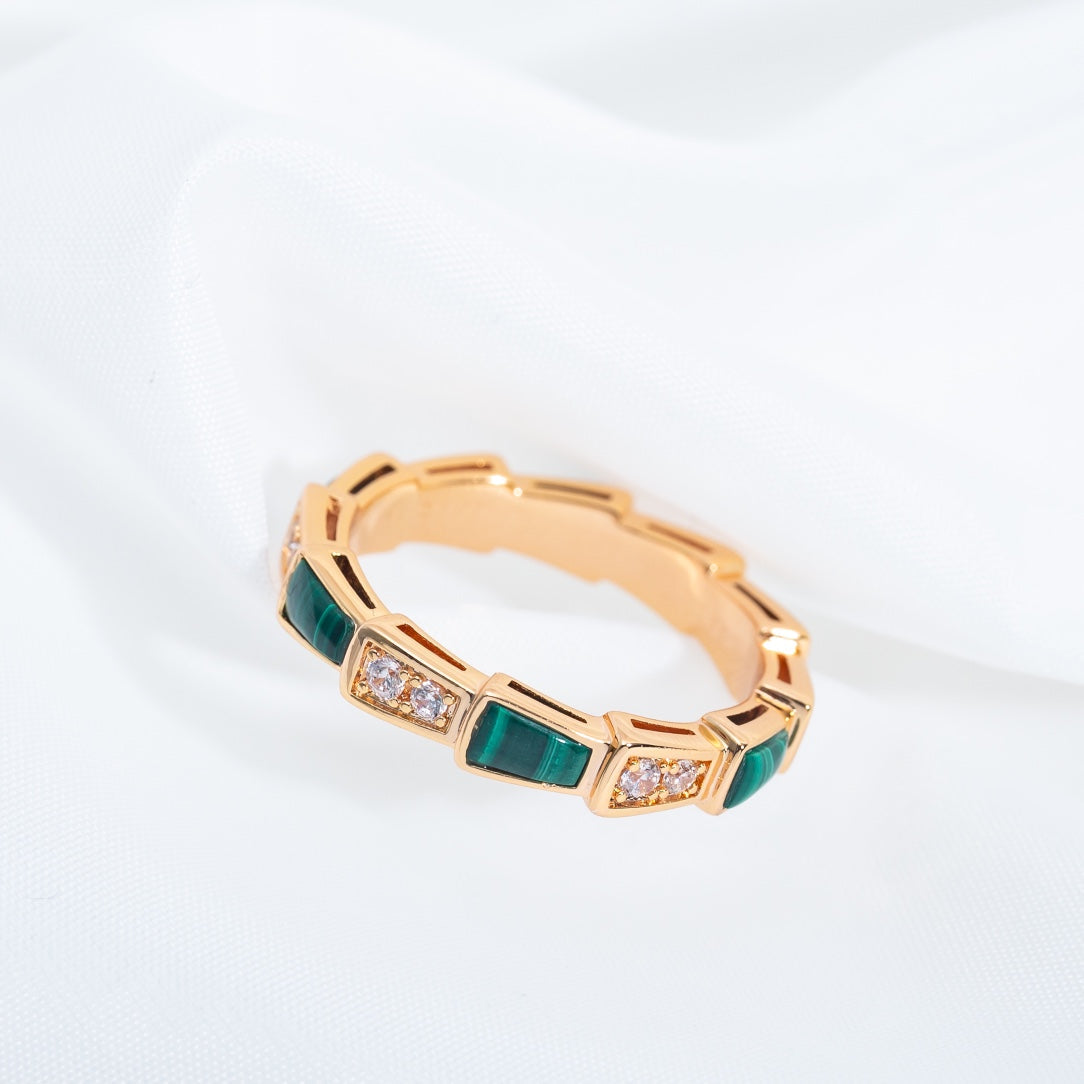 [Auream]SERPENTI RING PINK GOLD MALACHITE DIAMOND 3MM