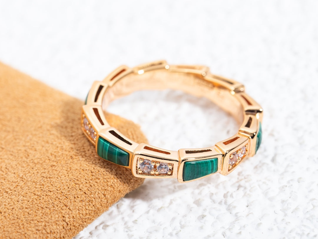 [Auream]SERPENTI RING PINK GOLD MALACHITE DIAMOND 3MM