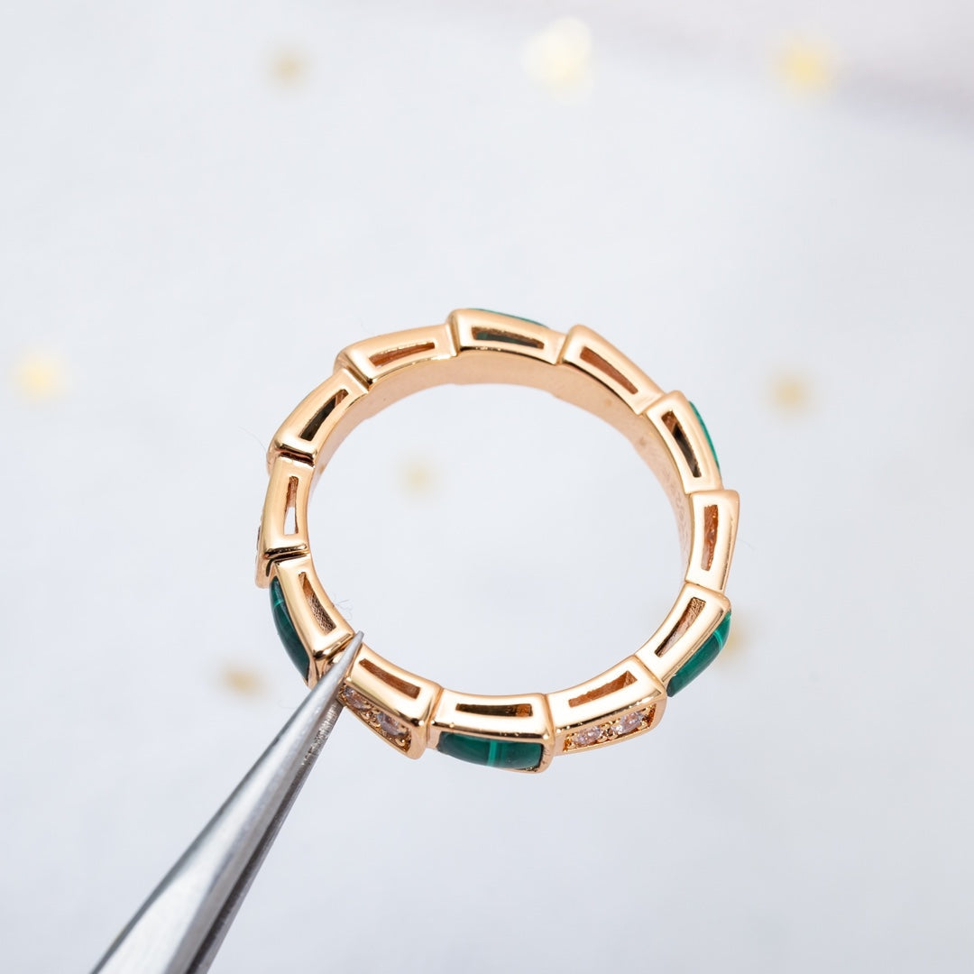 [Auream]SERPENTI RING PINK GOLD MALACHITE DIAMOND 3MM