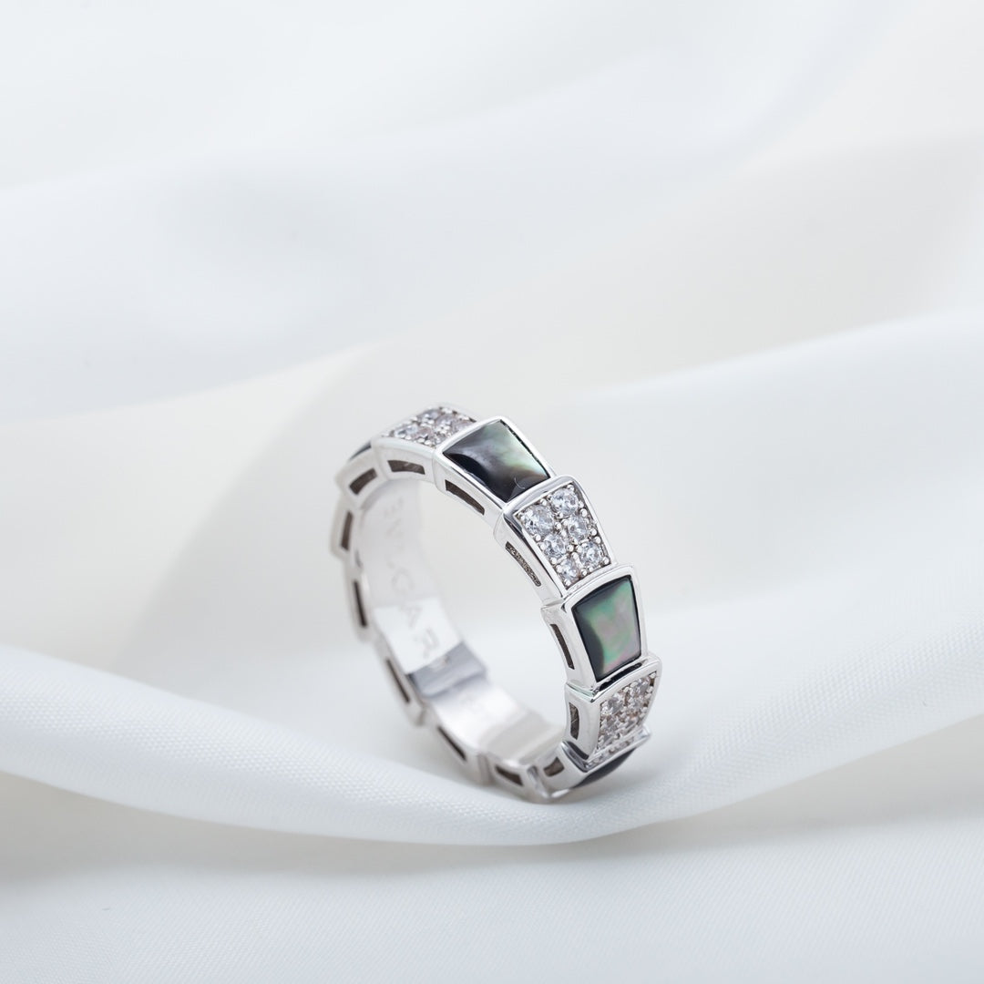 [Auream]SERPENTI RING SILVER DIAMOND BLACK MOP 4MM
