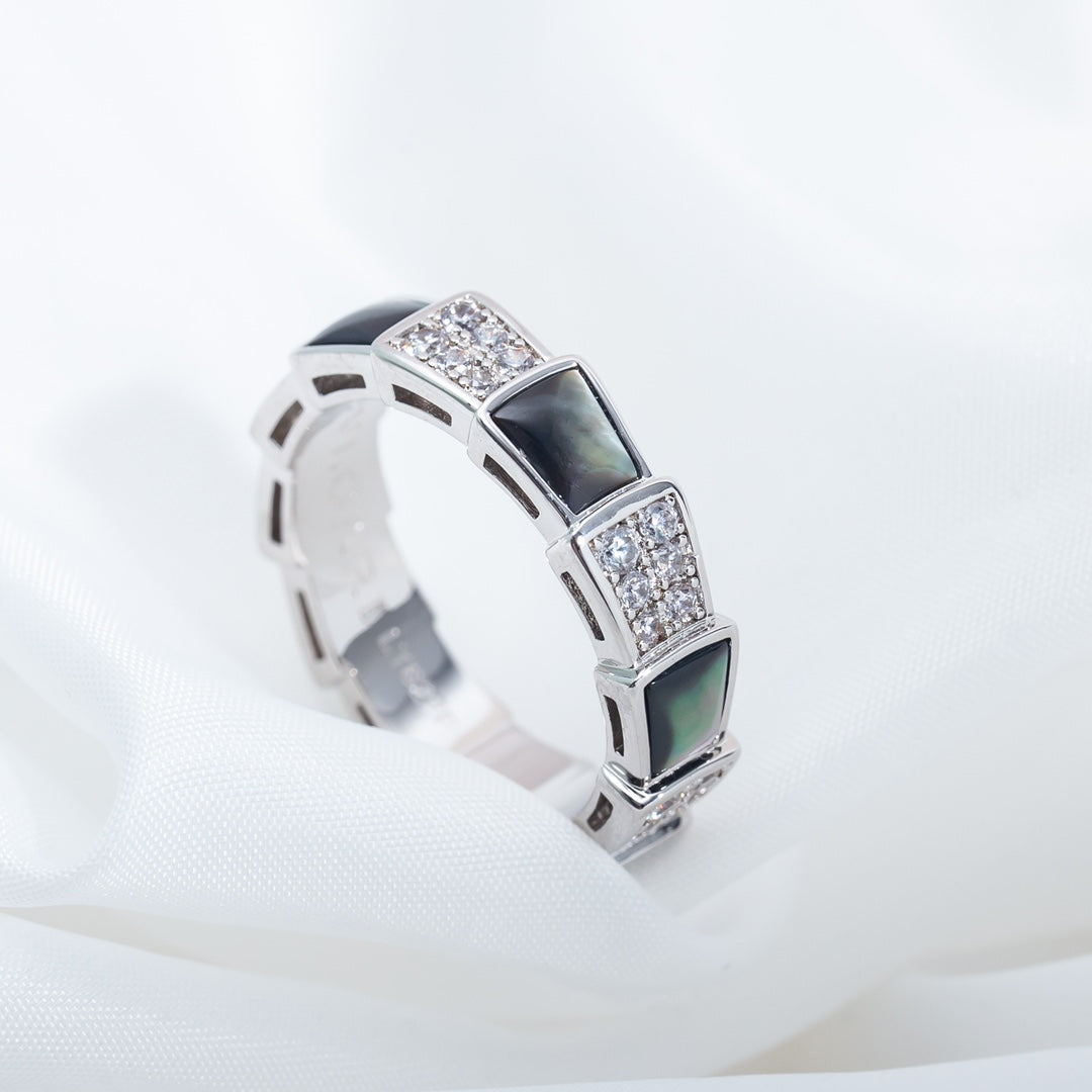[Auream]SERPENTI RING SILVER DIAMOND BLACK MOP 4MM