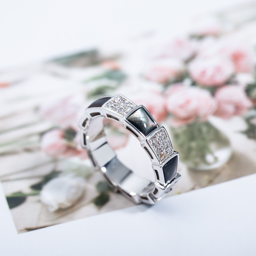 [Auream]SERPENTI RING SILVER DIAMOND BLACK MOP 4MM