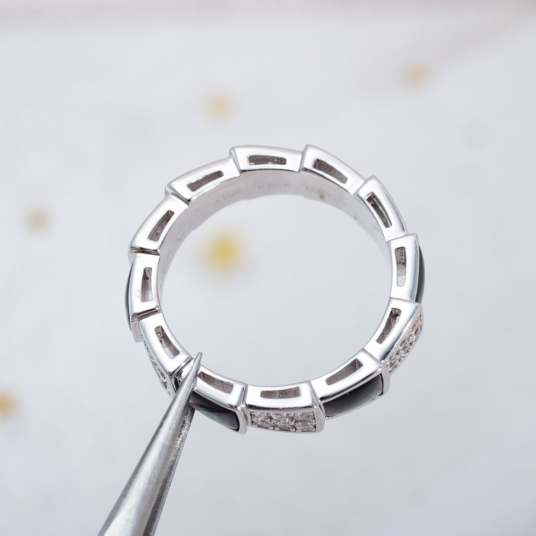 [Auream]SERPENTI RING SILVER DIAMOND BLACK MOP 4MM