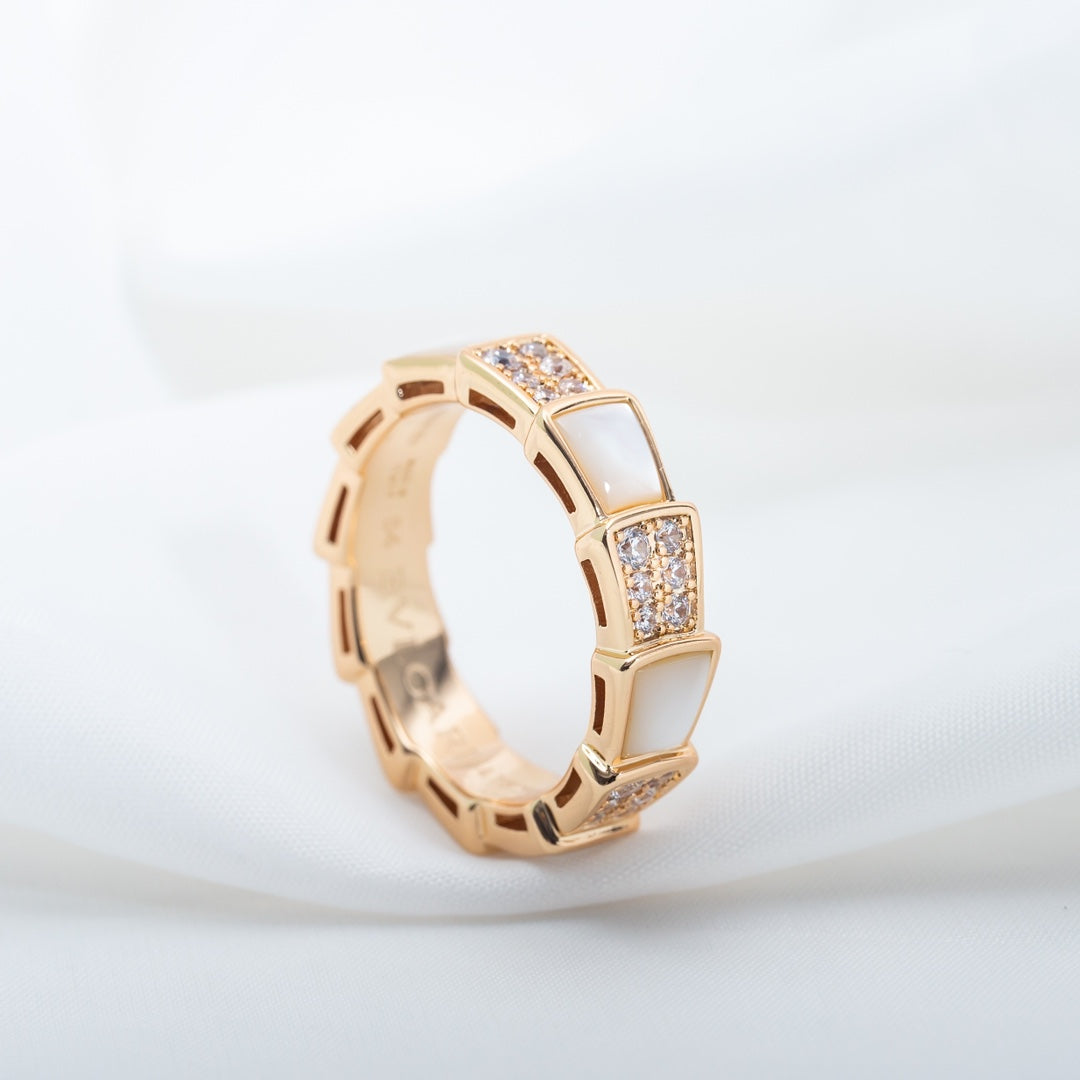 [Auream]SERPENTI RING PINK GOLD MOP DIAMOND PAVED 4MM