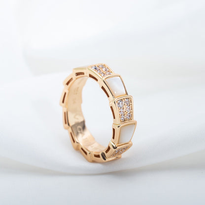 [Auream]SERPENTI RING PINK GOLD MOP DIAMOND PAVED 4MM