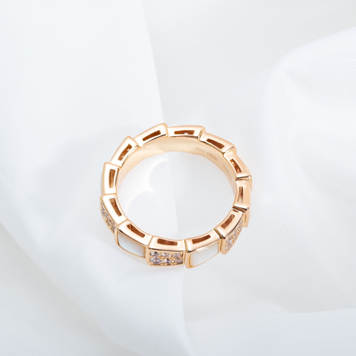 [Auream]SERPENTI RING PINK GOLD MOP DIAMOND PAVED 4MM