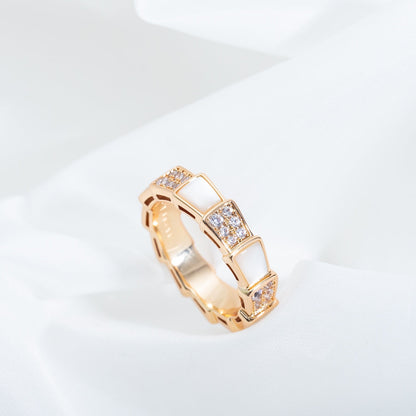 [Auream]SERPENTI RING PINK GOLD MOP DIAMOND PAVED 4MM