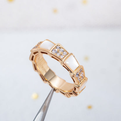 [Auream]SERPENTI RING PINK GOLD MOP DIAMOND PAVED 4MM