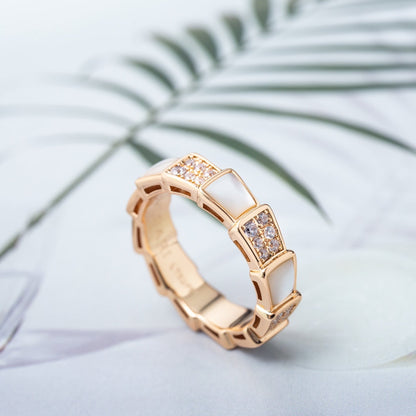[Auream]SERPENTI RING PINK GOLD MOP DIAMOND PAVED 4MM