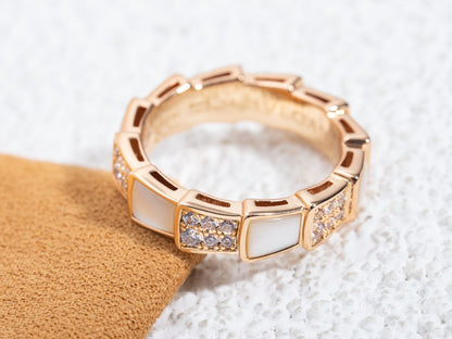 [Auream]SERPENTI RING PINK GOLD MOP DIAMOND PAVED 4MM