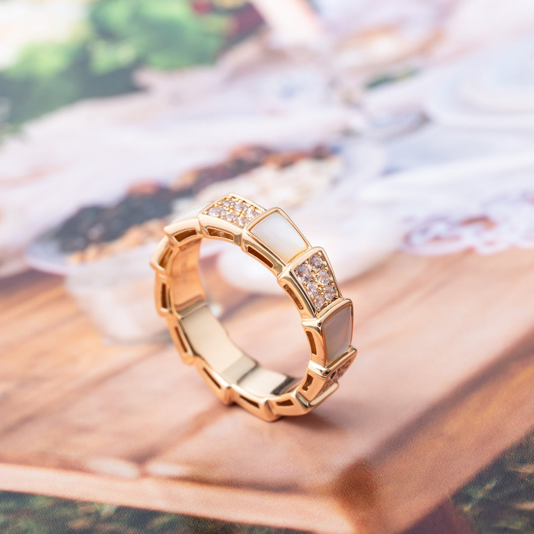 [Auream]SERPENTI RING PINK GOLD MOP DIAMOND PAVED 4MM