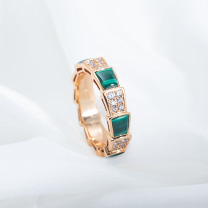 [Auream]SERPENTI RING PINK GOLD MALACHITE DIAMOND PAVED 4MM