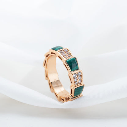 [Auream]SERPENTI RING PINK GOLD MALACHITE DIAMOND PAVED 4MM