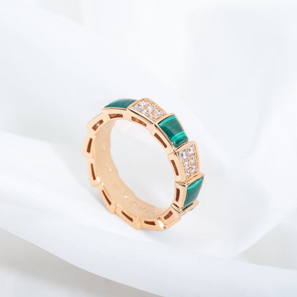 [Auream]SERPENTI RING PINK GOLD MALACHITE DIAMOND PAVED 4MM