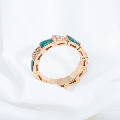 [Auream]SERPENTI RING PINK GOLD MALACHITE DIAMOND PAVED 4MM