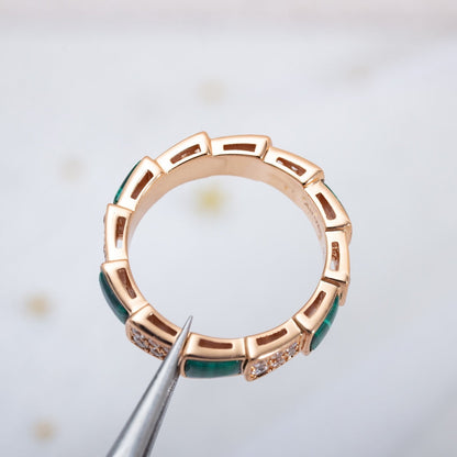 [Auream]SERPENTI RING PINK GOLD MALACHITE DIAMOND PAVED 4MM
