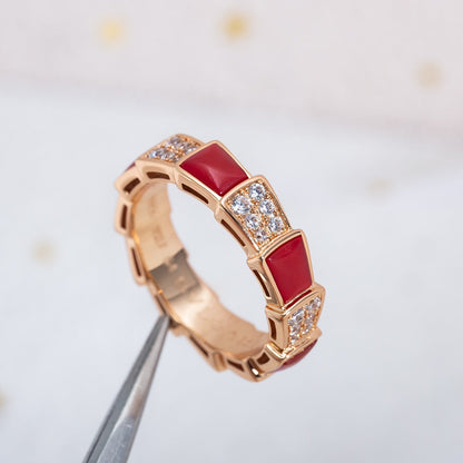 [Auream]SERPENTI RING PINK GOLD CARNELIAN DIAMOND PAVED 4MM